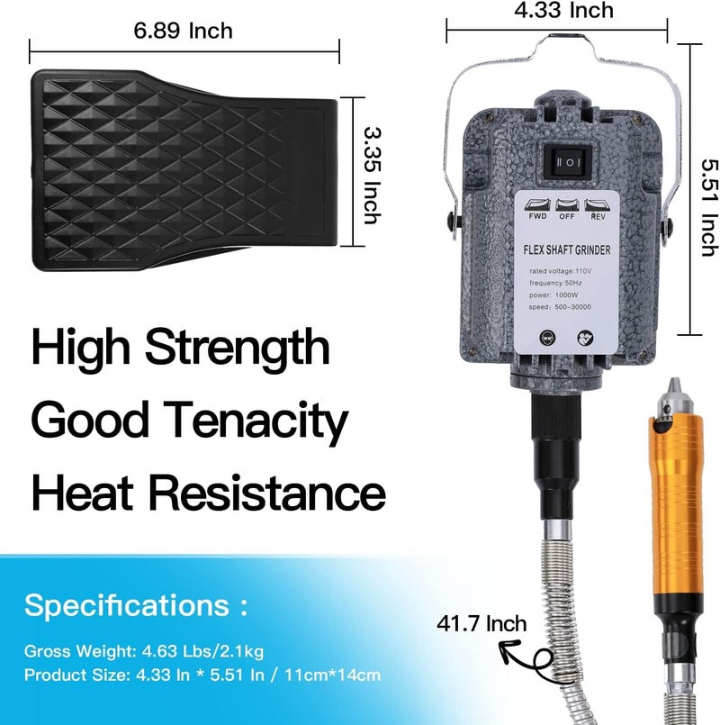 GESD 1000W 30000RPM Electric Flex Shaft Rotary Tool Foot Pedal Control Flex Shaft Hanging Grinder Carver Can Forward-Reverse Rotation, Multi-function Kit with Accessories for Carve-Buffing Diy Craft work - Image 2